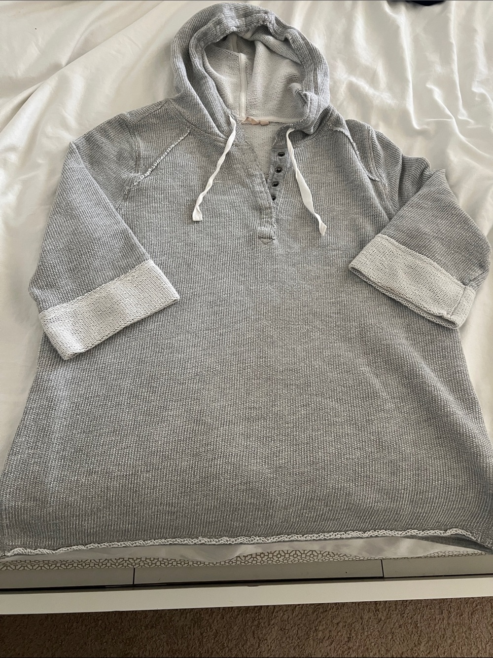 Soft Surroundings Grey Knit Hooded Henley